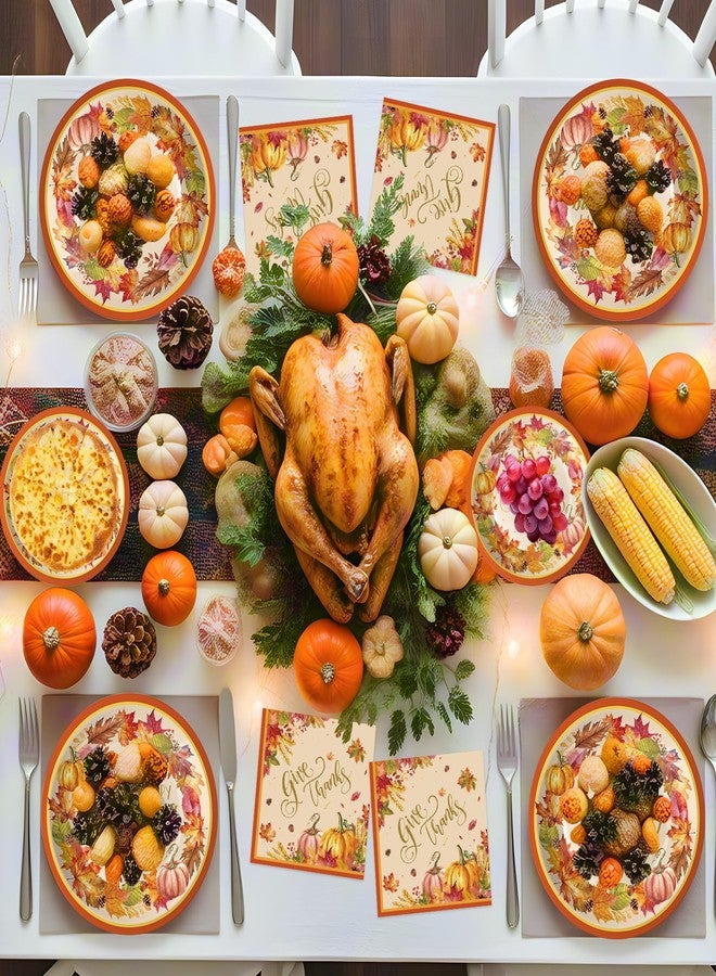 Litmitfu 150 Pack Happy Thanksgiving Plates and Napkins Sets - Disposable Fall Paper Plates Napkins Dinnerware, Give Thanks Heavy Duty Dessert Dinner Plate for Thanksgiving Party Supplies Table Decor, Serve 50 - Image 2