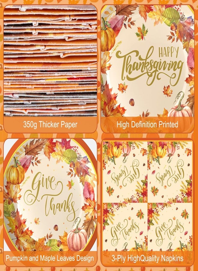Litmitfu 150 Pack Happy Thanksgiving Plates and Napkins Sets - Disposable Fall Paper Plates Napkins Dinnerware, Give Thanks Heavy Duty Dessert Dinner Plate for Thanksgiving Party Supplies Table Decor, Serve 50 - Image 4
