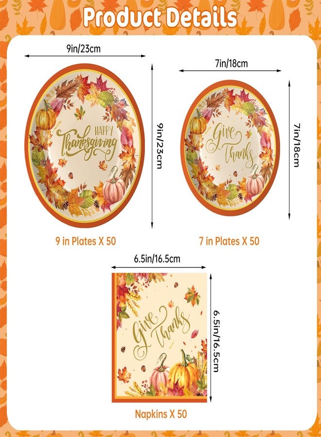 Litmitfu 150 Pack Happy Thanksgiving Plates and Napkins Sets - Disposable Fall Paper Plates Napkins Dinnerware, Give Thanks Heavy Duty Dessert Dinner Plate for Thanksgiving Party Supplies Table Decor, Serve 50 - Image 3
