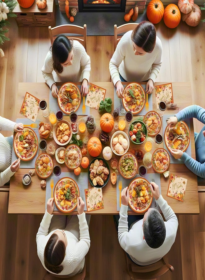 Litmitfu 150 Pack Happy Thanksgiving Plates and Napkins Sets - Disposable Fall Paper Plates Napkins Dinnerware, Give Thanks Heavy Duty Dessert Dinner Plate for Thanksgiving Party Supplies Table Decor, Serve 50 - Image 5