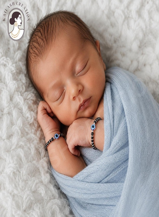 Kailash Creation Silver_Charm Evil Eye Nazariya Bracelet for Baby Boys & Girls | Black Crystal Beads Bracelet Adjustable for Newborns & Toddlers | Protective Lucky | Baby Shower, Birth, Naming Ceremony & Mundan Function (2, Nazar Suraksha) - Image 2