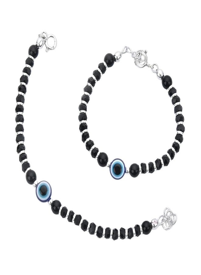 Kailash Creation Silver_Charm Evil Eye Nazariya Bracelet for Baby Boys & Girls | Black Crystal Beads Bracelet Adjustable for Newborns & Toddlers | Protective Lucky | Baby Shower, Birth, Naming Ceremony & Mundan Function (2, Nazar Suraksha) - Image 1