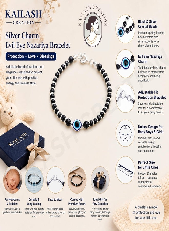 Kailash Creation Silver_Charm Evil Eye Nazariya Bracelet for Baby Boys & Girls | Black Crystal Beads Bracelet Adjustable for Newborns & Toddlers | Protective Lucky | Baby Shower, Birth, Naming Ceremony & Mundan Function (2, Nazar Suraksha) - Image 4