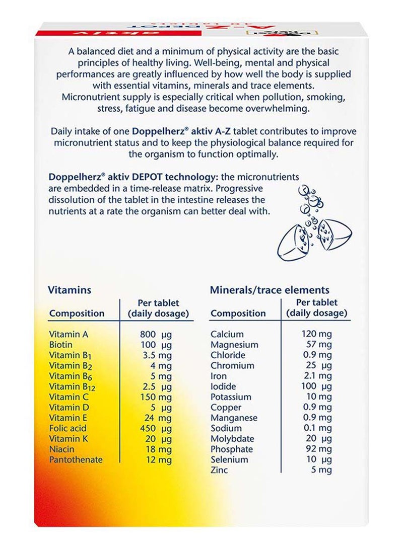 Doppelherz Aktiv A-Z Depot Tablets With Vitamins, Minerals And Trace Elements, Pack Of 40's - Image 2