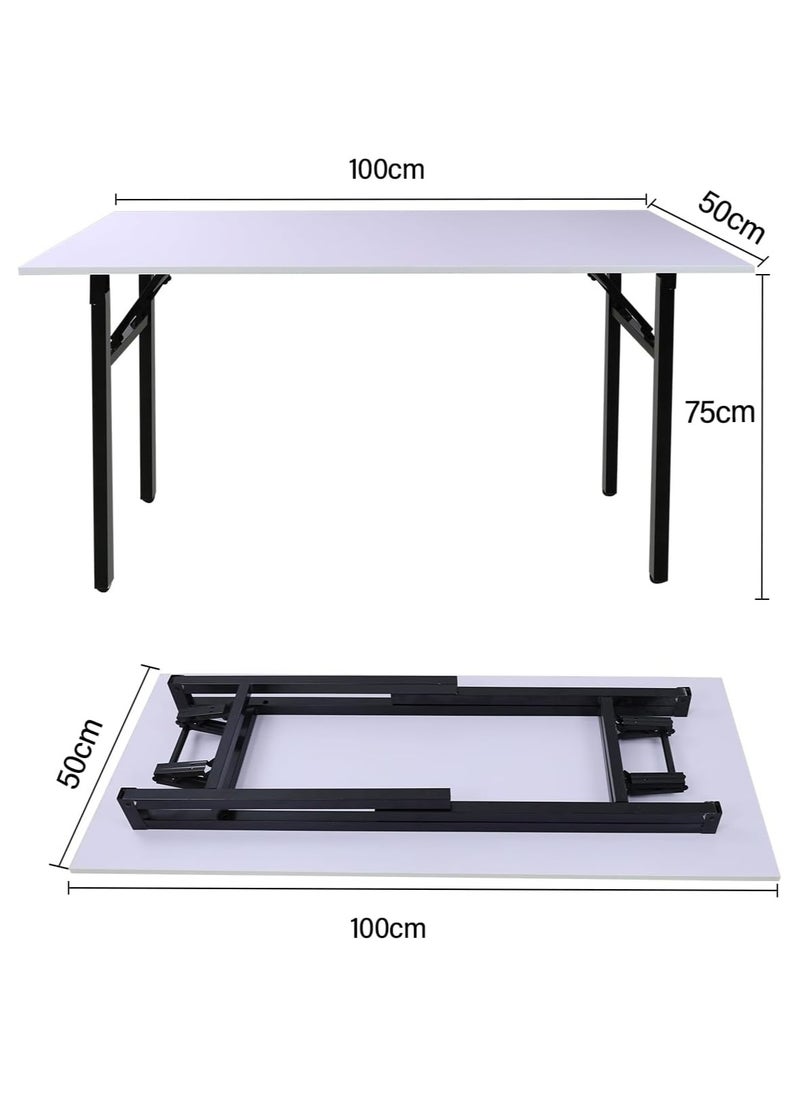 Meishida - Adjustable Folding Desk No Install, Portable and Compact Computer Walnut Table Office Table for Home, Office, Study, Dining, Camping, Picnic, and BBQ (White, 100 * 50 * 75cm) - Image 1