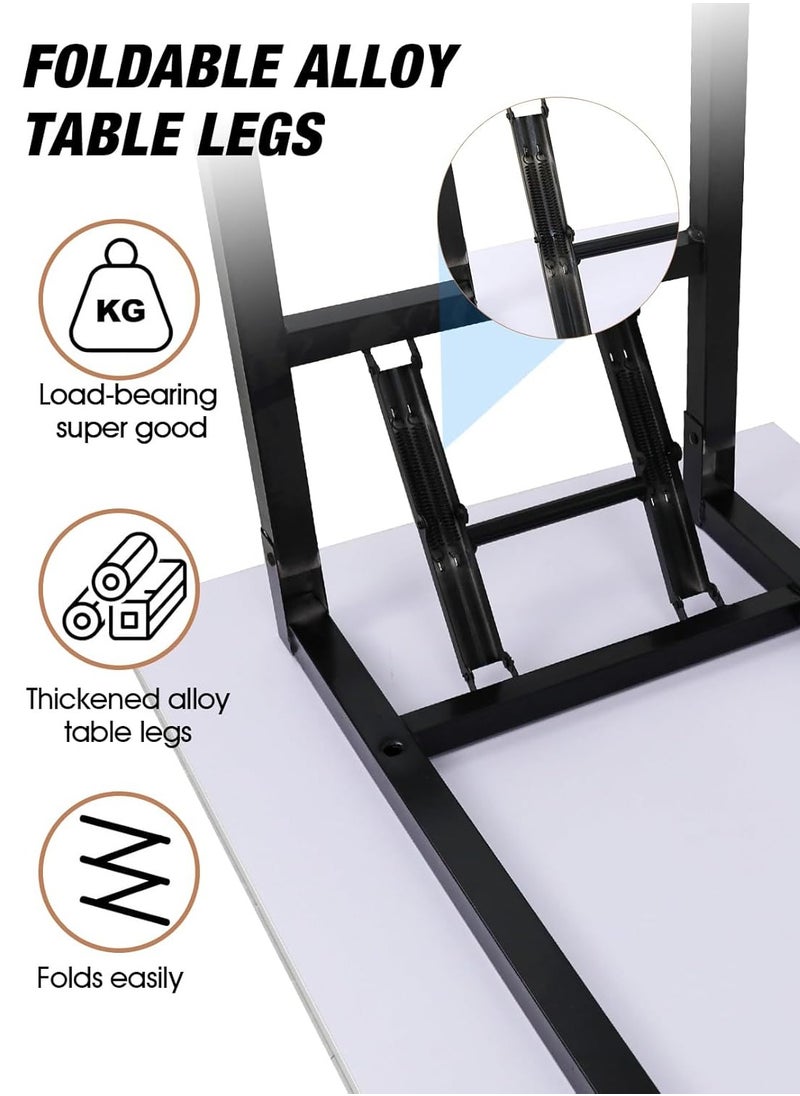 Meishida - Adjustable Folding Desk No Install, Portable and Compact Computer Walnut Table Office Table for Home, Office, Study, Dining, Camping, Picnic, and BBQ (White, 100 * 50 * 75cm) - Image 1