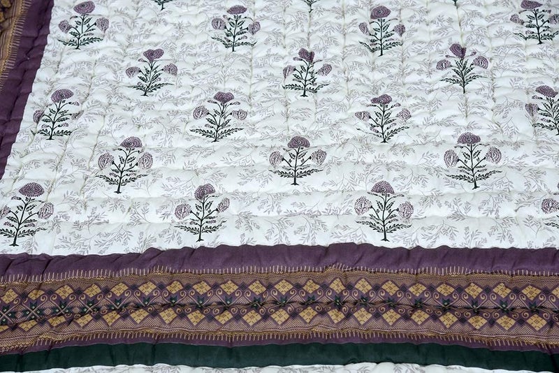 SVT Traditional Famous Rajasthani Print Jaipuri Beautiful Floral Print in White & Purple Jaipuri Rajai/Razai/Quilt Single/Single Bed Quilt/Comforter/AC Quilt/AC Comforter - Image 3