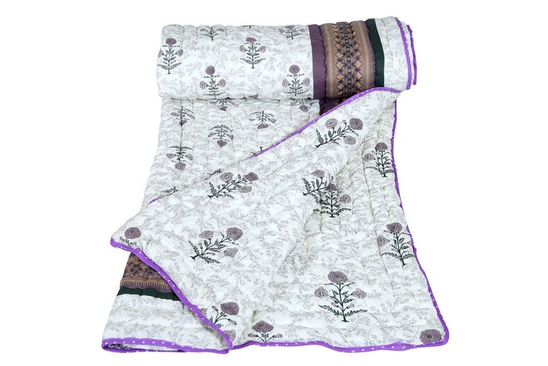SVT Traditional Famous Rajasthani Print Jaipuri Beautiful Floral Print in White & Purple Jaipuri Rajai/Razai/Quilt Single/Single Bed Quilt/Comforter/AC Quilt/AC Comforter - Image 2
