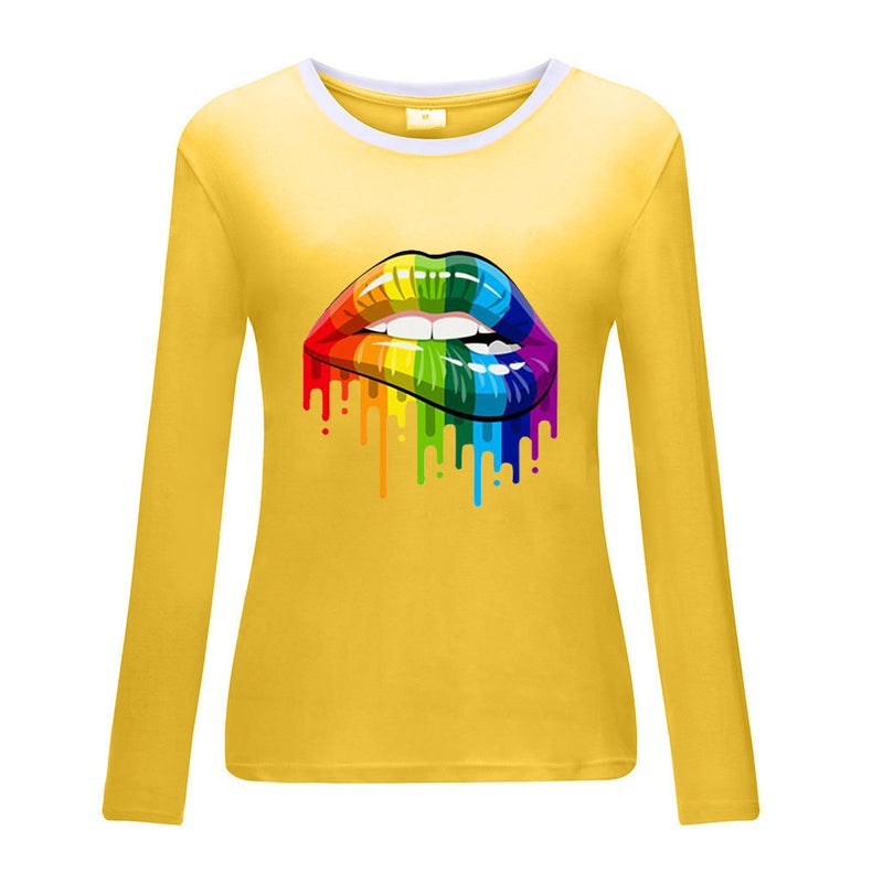 Long Sleeve Women'S T-Shirt Top Polyester Cotton Lips Colorful Red Printed T-Shirt Top Casual Plus Size T - Image 5