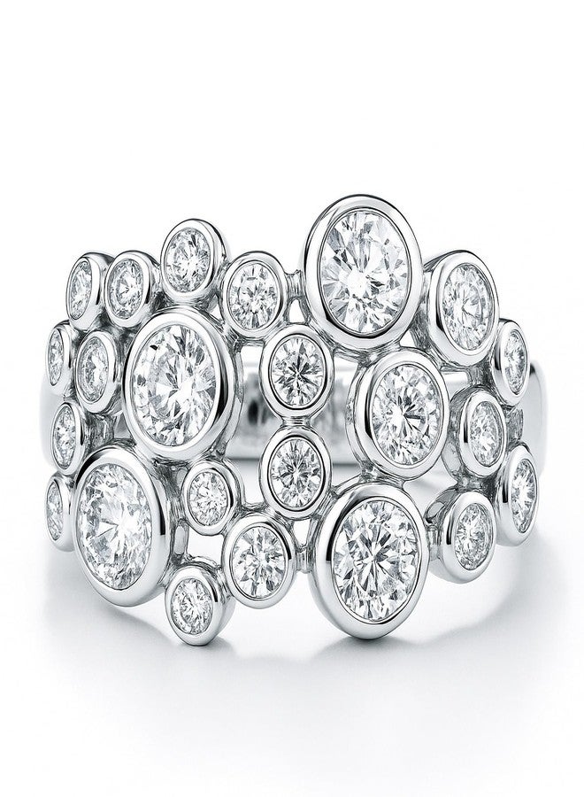 بيركيل خاتم كوكتيل أنيق من الفضة الإسترلينية عيار 925 مرصع بالزركونيا المكعبة الفقاعية للنساء، مطلي بالروديوم، من بيريكل - Image 2