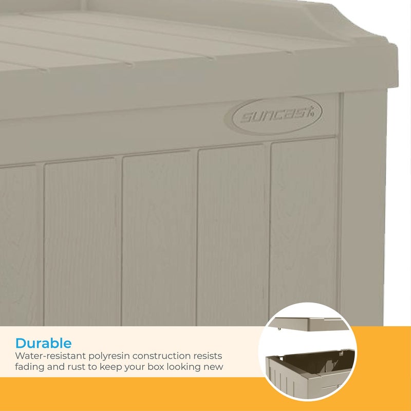 Suncast Outdoor Storage Box - 22 Gallon Light Taupe Resin Outdoor Deck Box with Seat, Weatherproof Patio Storage Bin Container for Keeping Cushions, Tools & Towels for Pool, Yard, & Garden - Image 5