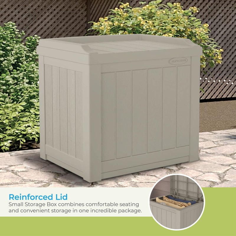 Suncast Outdoor Storage Box - 22 Gallon Light Taupe Resin Outdoor Deck Box with Seat, Weatherproof Patio Storage Bin Container for Keeping Cushions, Tools & Towels for Pool, Yard, & Garden - Image 4