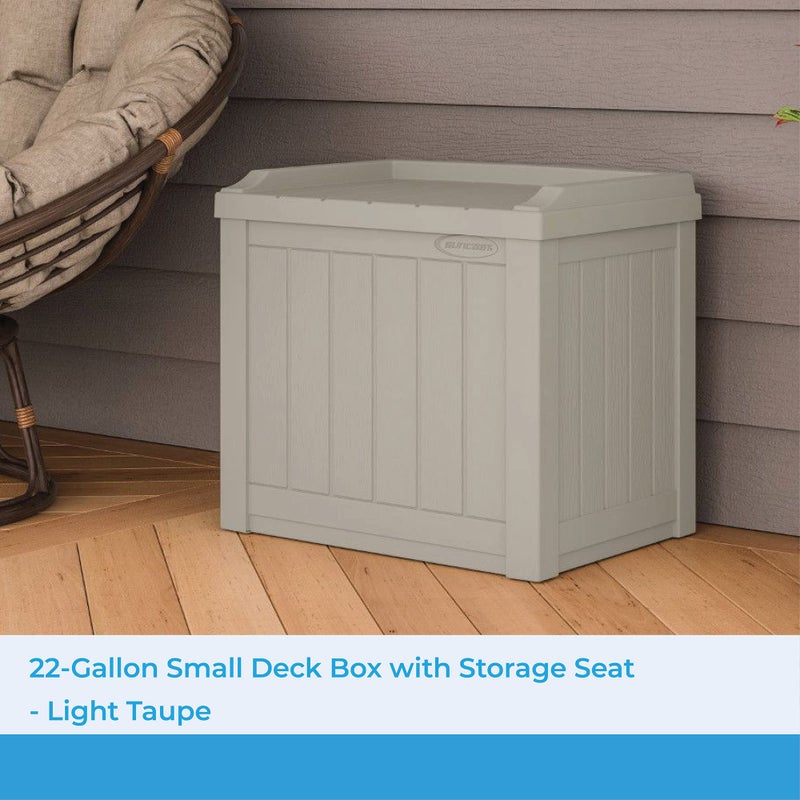 Suncast Outdoor Storage Box - 22 Gallon Light Taupe Resin Outdoor Deck Box with Seat, Weatherproof Patio Storage Bin Container for Keeping Cushions, Tools & Towels for Pool, Yard, & Garden - Image 2