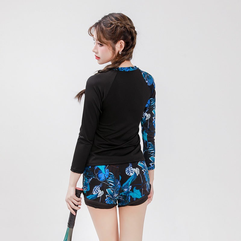 Student'S Boxer Shorts Sports Style Long Sleeve Sun Protection And Flesh Covering Slimming Two-Piece Swimsuit Swimsuit Ladies Split - Image 5