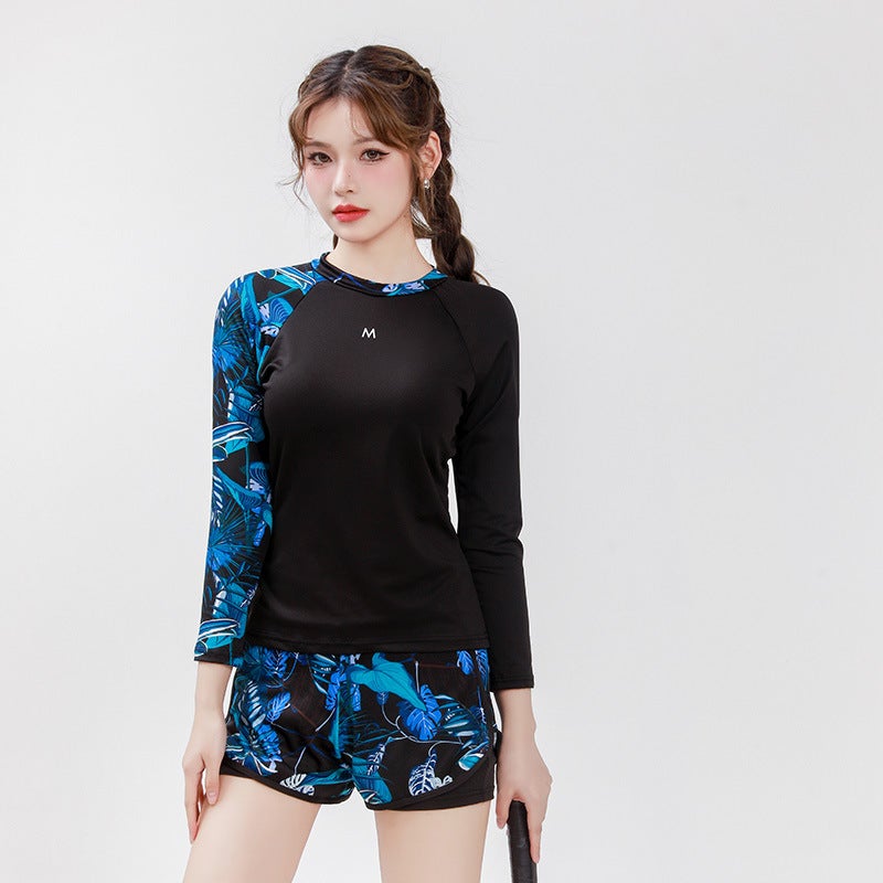 Student'S Boxer Shorts Sports Style Long Sleeve Sun Protection And Flesh Covering Slimming Two-Piece Swimsuit Swimsuit Ladies Split - Image 3