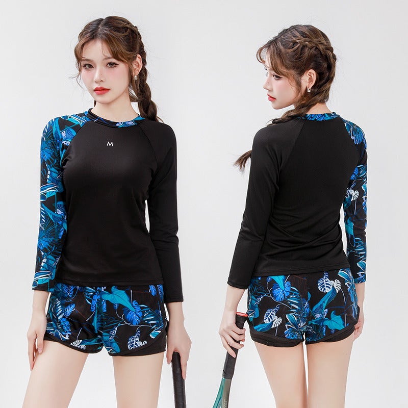 Student'S Boxer Shorts Sports Style Long Sleeve Sun Protection And Flesh Covering Slimming Two-Piece Swimsuit Swimsuit Ladies Split - Image 1