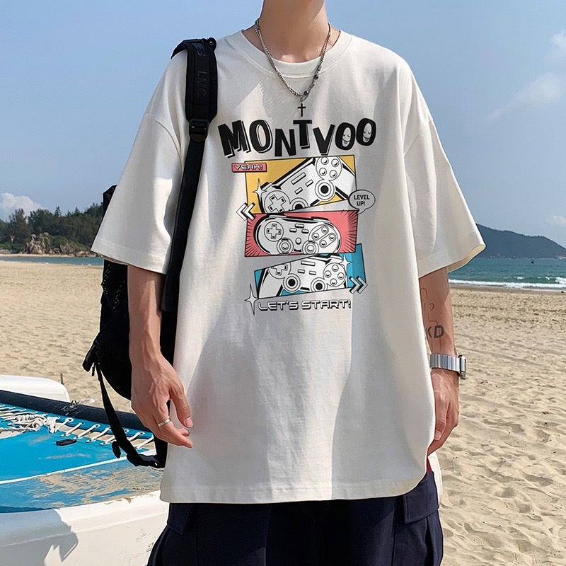 New Summer ins Youth Popular Hong Kong Style Printed Cartoon Anime Round Neck Half Sleeve Fashionable Trendy Brand T-Shirt for Men - Image 2