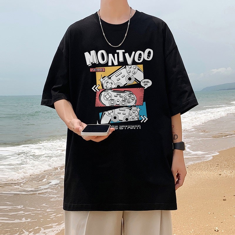 New Summer ins Youth Popular Hong Kong Style Printed Cartoon Anime Round Neck Half Sleeve Fashionable Trendy Brand T-Shirt for Men - Image 1
