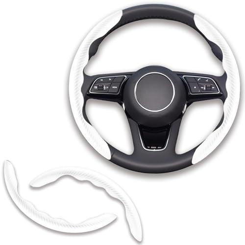 Lunwag 2pcs Universal Fit Carbon Fiber Steering Wheel Cover AntiSkid Steering Wheel CoverSegmented Steering Wheel ProtectorCar Interior Accessories White - Image 1