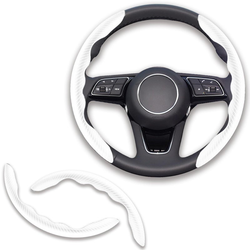 Lunwag 2pcs Universal Fit Carbon Fiber Steering Wheel Cover AntiSkid Steering Wheel CoverSegmented Steering Wheel ProtectorCar Interior Accessories White - Image 3