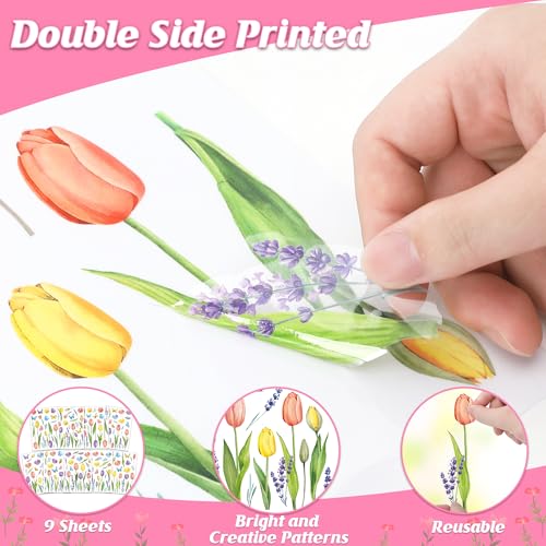 Traplace 210PCS Spring Window Clings, 9 Sheet Spring Window Clings for Glass Windows with Tulip Flowers Butterfly, Double-Side Decals Stickers Decorations for Home Office Decor - Image 3