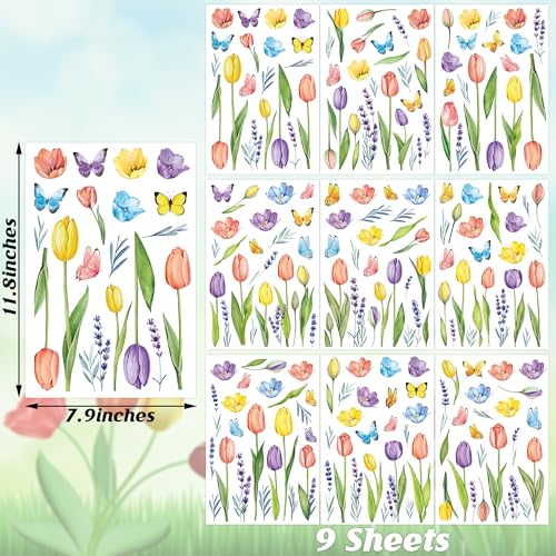 Traplace 210PCS Spring Window Clings, 9 Sheet Spring Window Clings for Glass Windows with Tulip Flowers Butterfly, Double-Side Decals Stickers Decorations for Home Office Decor - Image 2
