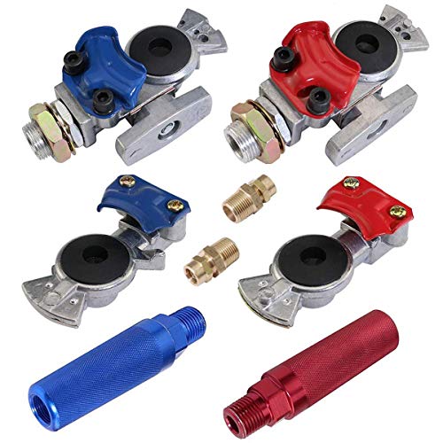 KOOTANS Emergency Glad Hands with Valve Set Aluminum Gladhand Handshake Kit Universal Air Hose Brake Coupling Connector with Anodized Aluminum Handles, for Truck Semi Trailer Tractor RVS - Image 1