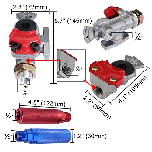 KOOTANS Emergency Glad Hands with Valve Set Aluminum Gladhand Handshake Kit Universal Air Hose Brake Coupling Connector with Anodized Aluminum Handles, for Truck Semi Trailer Tractor RVS - Image 2
