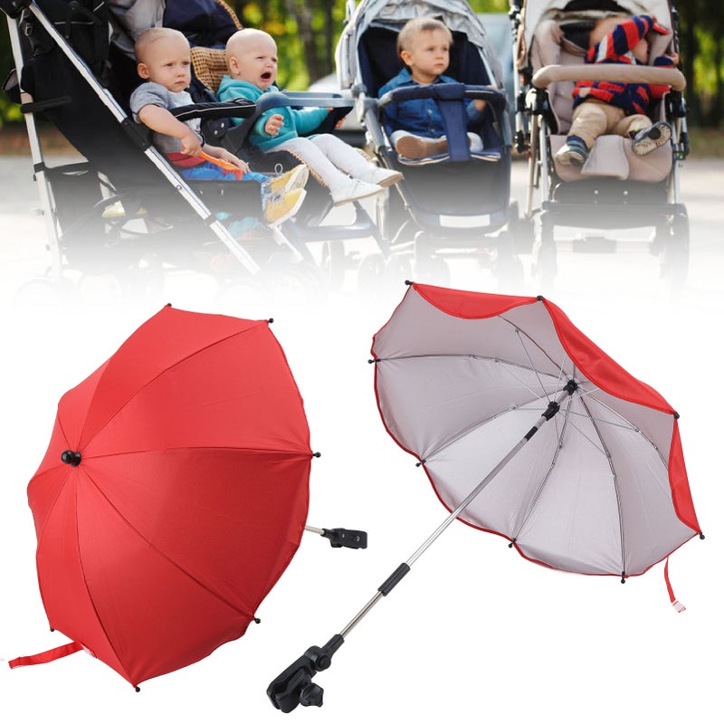14in Universal Stroller Parasol with UV Protection Adjustable Baby Stroller Umbrella Black (Silver Glue) - Image 2