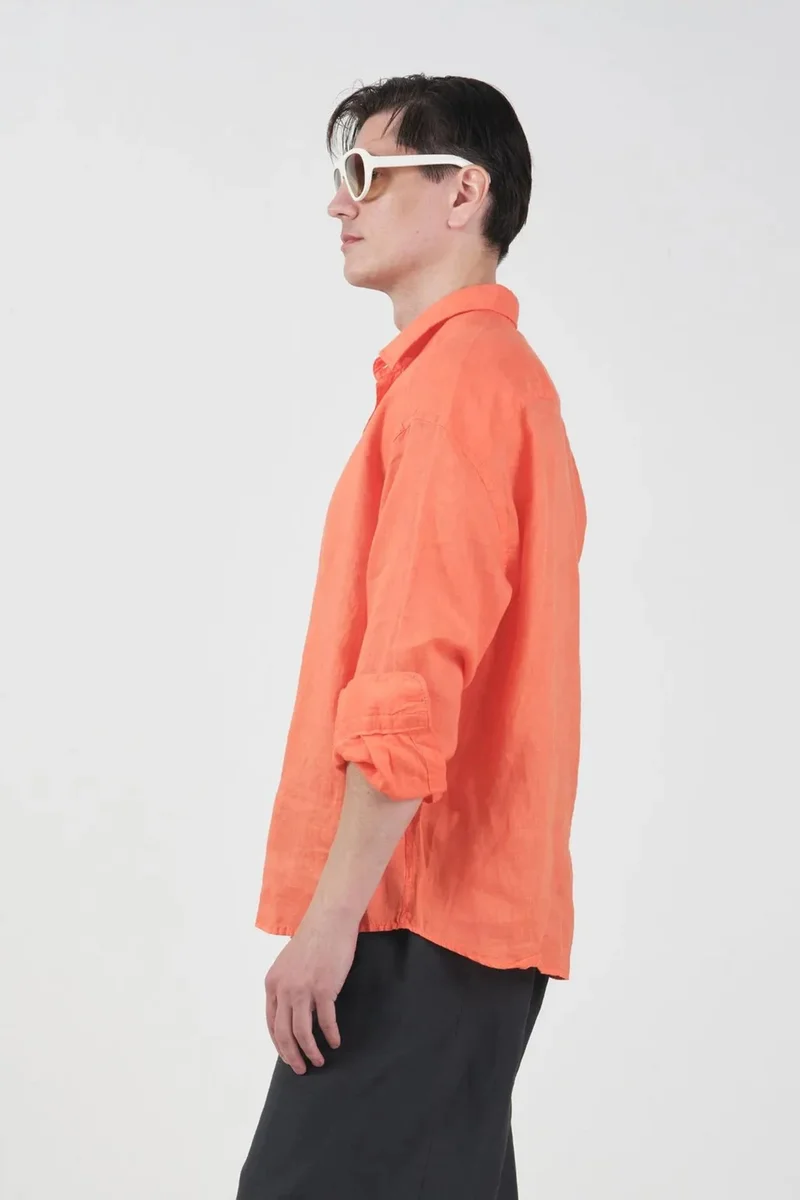 Giesto Bright Orange GIESTO Men's Oversized Linen Overshirt for Men | Best Price UAE