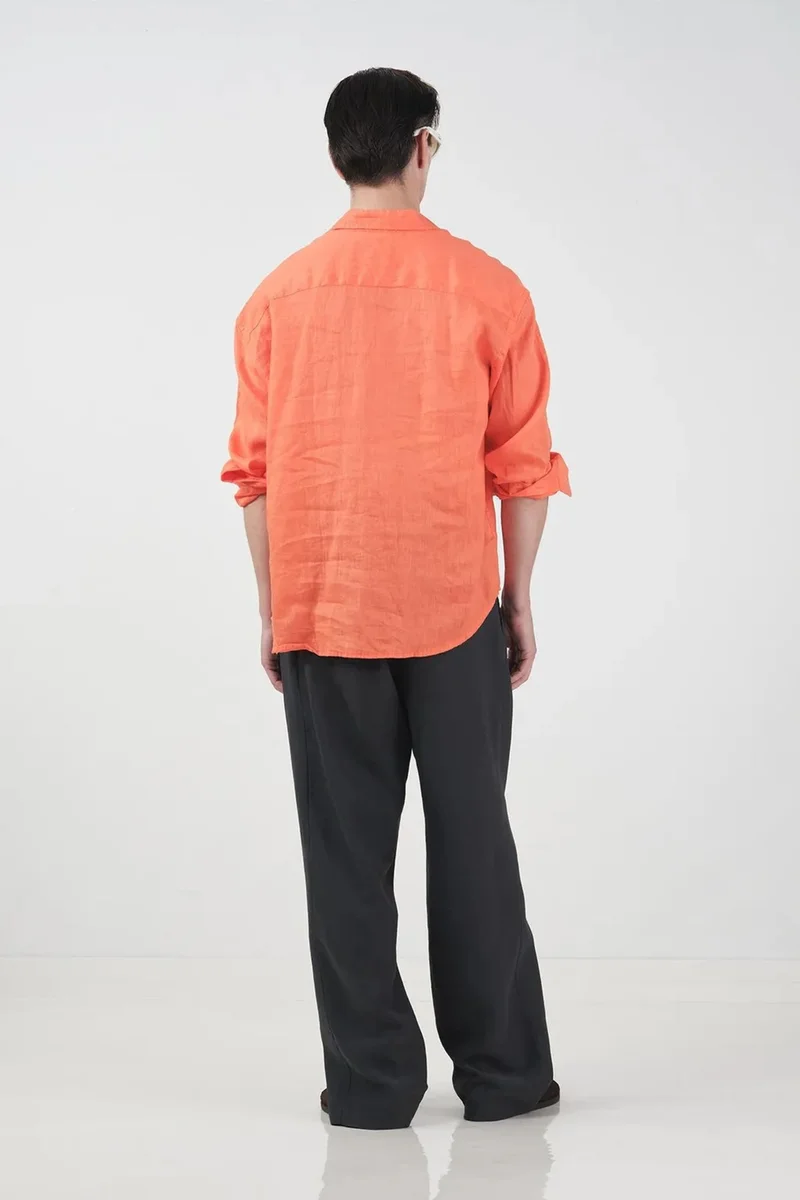 Giesto Bright Orange GIESTO Men's Oversized Linen Overshirt for Men | Best Price UAE