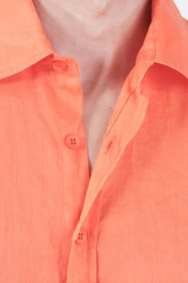 Giesto Bright Orange GIESTO Men's Oversized Linen Overshirt for Men | Best Price UAE