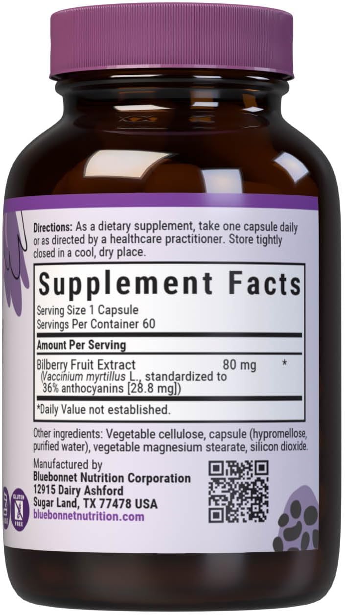 Bluebonnet Blue Bonnet Bilberry Fruit Extract Herbal Supplement - 60 Vegetable Capsules for Eye Health - Image 2