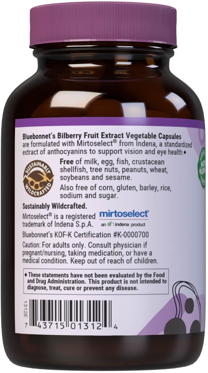 Bluebonnet Blue Bonnet Bilberry Fruit Extract Herbal Supplement - 60 Vegetable Capsules for Eye Health - Image 3