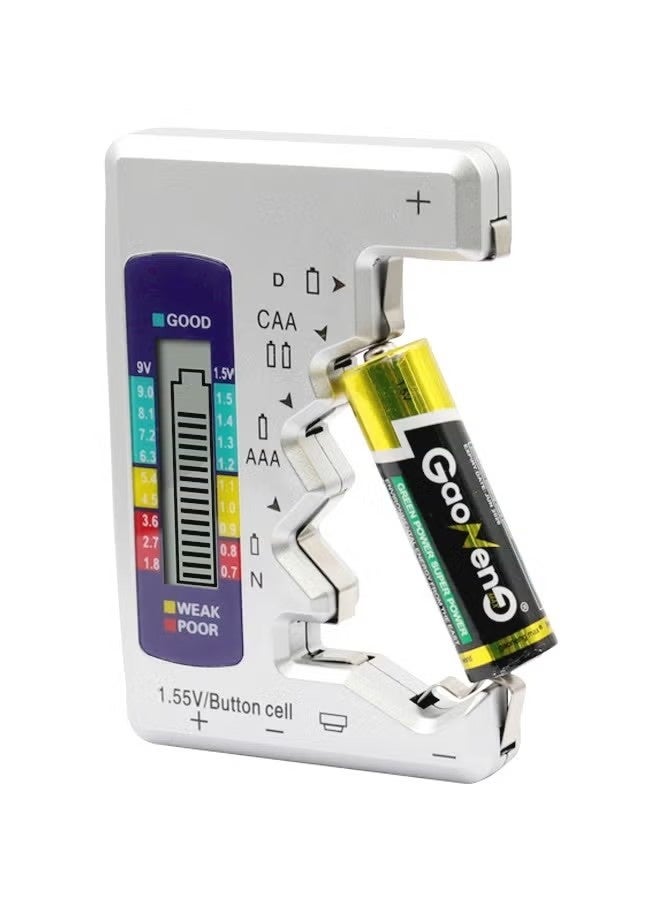 Digital Battery Tester, Universal Battery Checker C AA AAA D N 9V 1.5V ButtonCell, 3-Types Red/Yellow/Green Instructions Mini Battery Capacity Measuring Tool - Image 1