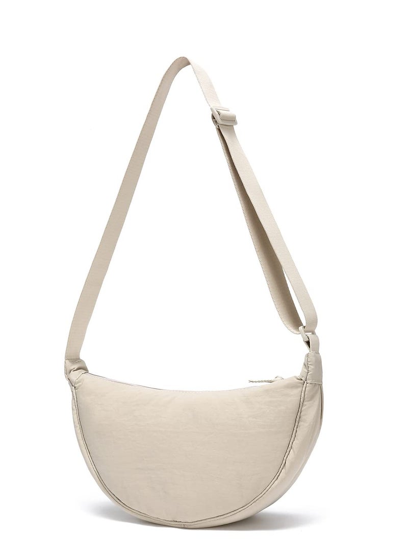 YIKOEE Crescent Bag for Women Men Small Sling Crossbody Bag with Half Moon Shape (Beige) - Image 1