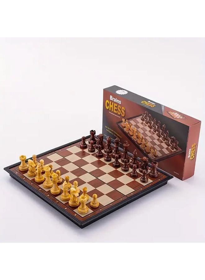 مجموعة شطرنج بلاستيكية ذات حبيبات خشبية، لوحة قابلة للطي ومحمولة، قطع متينة - Image 1