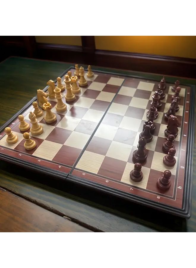 مجموعة شطرنج بلاستيكية ذات حبيبات خشبية، لوحة قابلة للطي ومحمولة، قطع متينة - Image 5