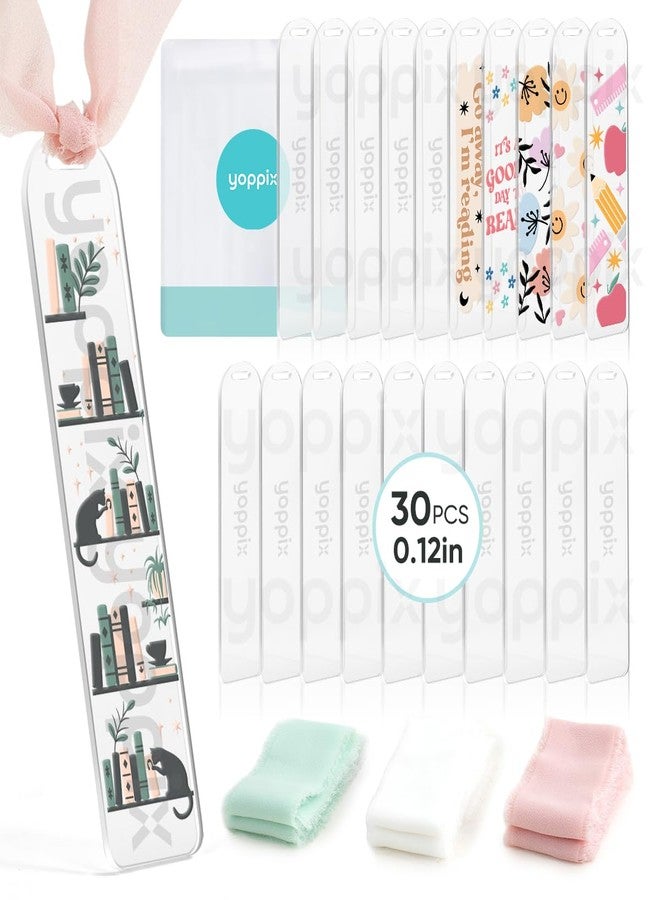 YOPPIX 30 Pieces Acrylic Bookmark Blanks- 3mm Thicken Clear Acrylic Bookmarks with 30 Pcs Ribbon for Reading Lovers DIY Crafts Presents, Graduation Back to School Presents - Image 1