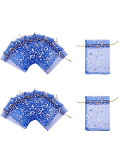ماركة غير محددة Pandahall Moon and Stars Print الأورجانزا الحلوى والرباط أكياس هدايا الأورجانزا للحفلات وحفلات الزفاف والمجوهرات، 120 قطعة، أزرق، من BH Pandahall  - Image 2