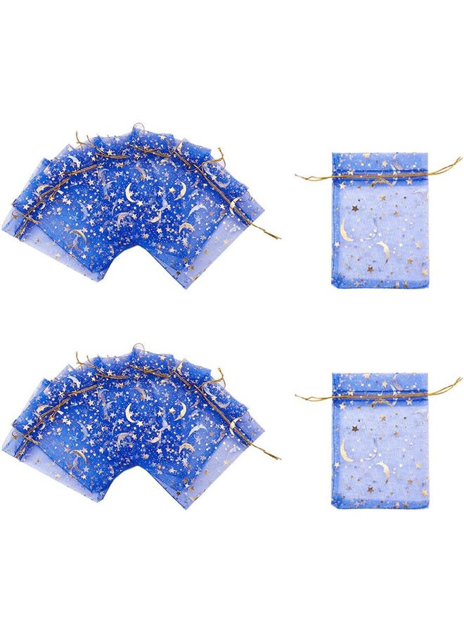 Pandahall Moon and Stars Print الأورجانزا الحلوى والرباط أكياس هدايا الأورجانزا للحفلات وحفلات الزفاف والمجوهرات، 120 قطعة، أزرق، من BH Pandahall - Image 2