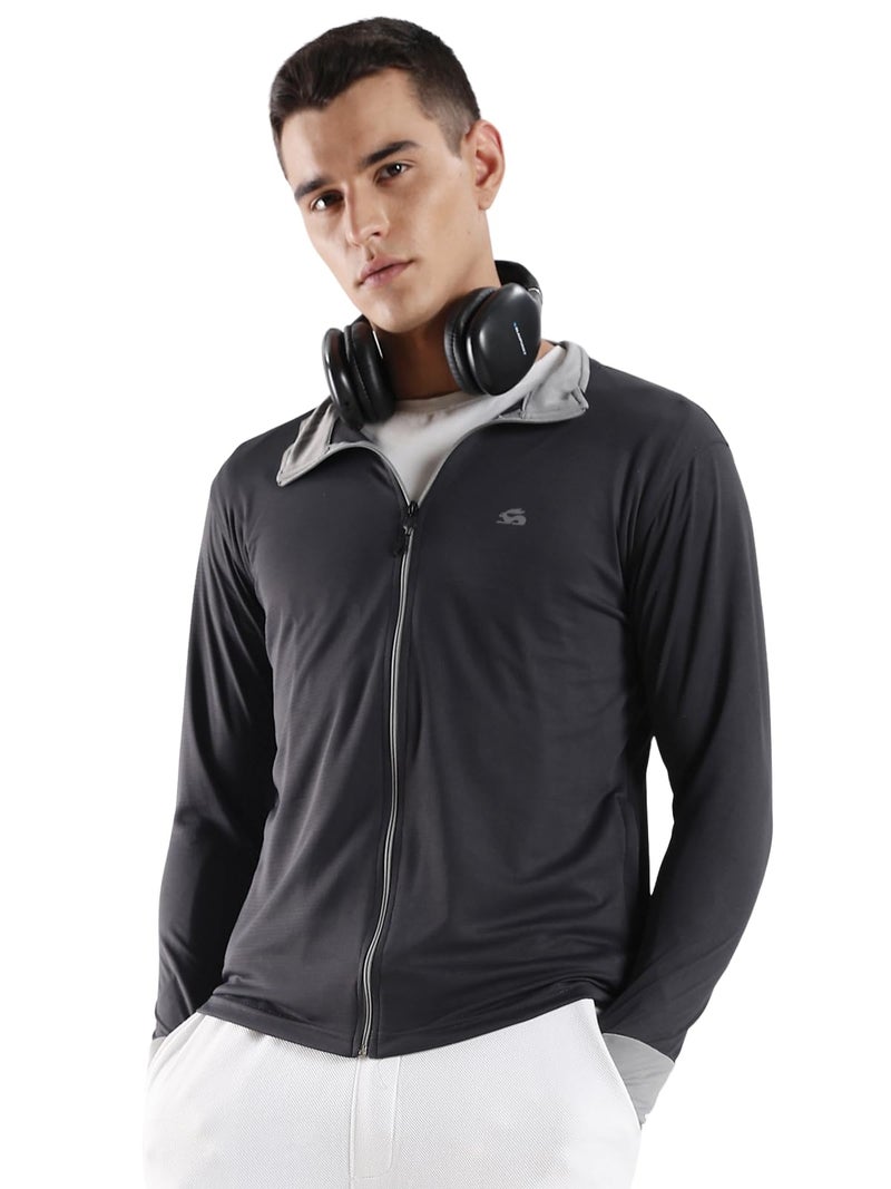 ADRO Sunscreen Jacket for Men UV Sun Advanced Protection Running Jackets For Men Biker Jackets with Zipper Sports jacket for men | SSJ-PLN-DG-2XL - Image 1