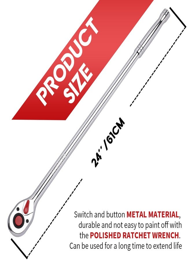 UYECOVE 1/2-Inch Drive Ratchet Wrench, 1/2 Ratchet Wrench Long Handle, Socket Wrench, 72-Tooth Quick-release Reversible Cr-Mo Head, Chrome Steel Made - 24''61cm - Image 4
