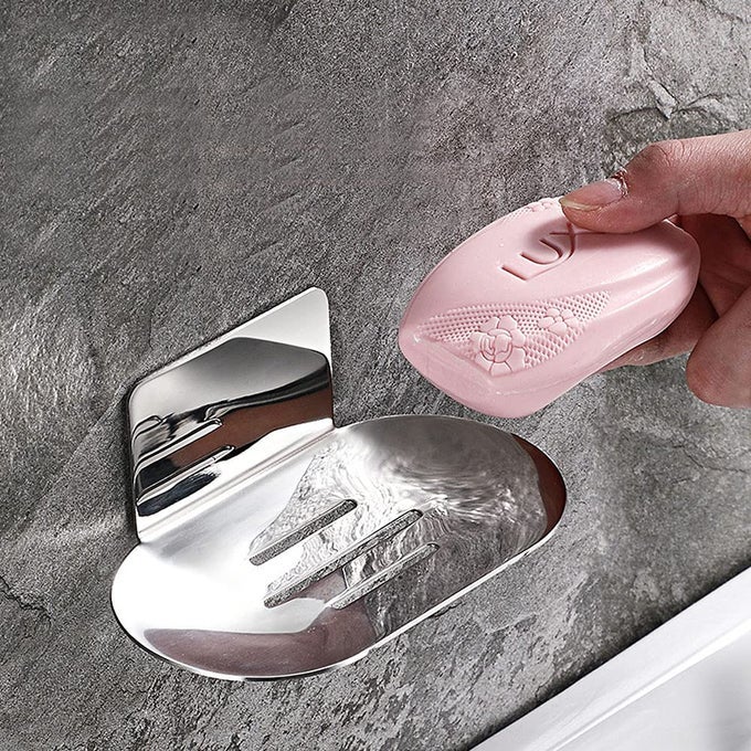 ADHESIVE SOAP DISH BATH SOAP DISH FOR SHOWER 304 STAINLESS STEEL WALL MOUNTED BAR SOAP HOLDER FOR BATHROOM KITCHEN NO DRILLING CHROME