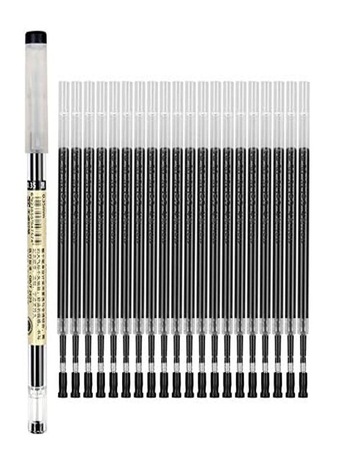 BEMLP Gel Ink Pen Refills Rods 0.35mm Ultra Fine Black Quick-Drying Gelpen Ballpoint for Finance Marker Pens School Office Exam Supplies Student Writing Drawing Stationery(1 Pc Pen+20 Pc Refill) (Black) - Image 1