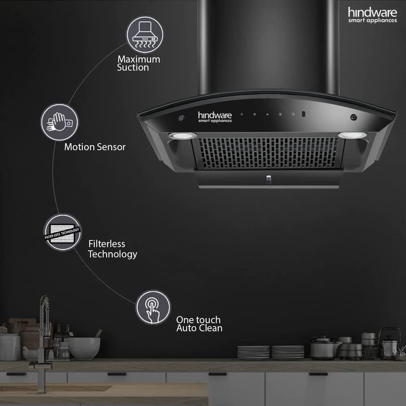 hindware Hindware Divina 60 C BLK 1200 mhr AutoClean Kitchen Chimney With Motion Sensor Touch Control Black f Life Time warranty  - Image 4