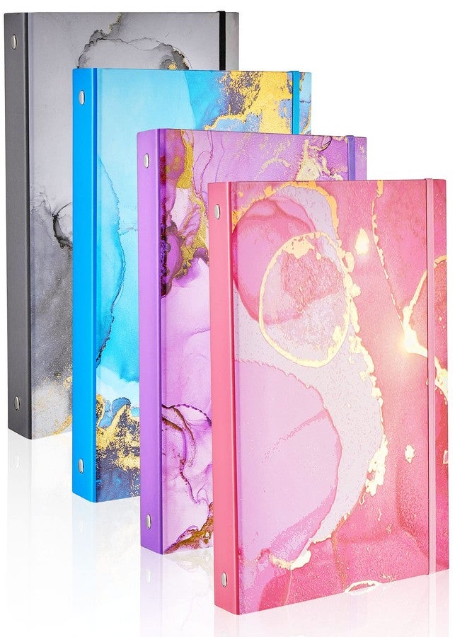 Lewtemi 4 Pack Mini Binders 5.5 x 8.5 Three Ring, 1 Inch Marble Binder, Flower Ocean Decorative Hardcover with Elastic Cord for School, Office Use, Recipe, Photo Album Pages(Marble) - Image 1