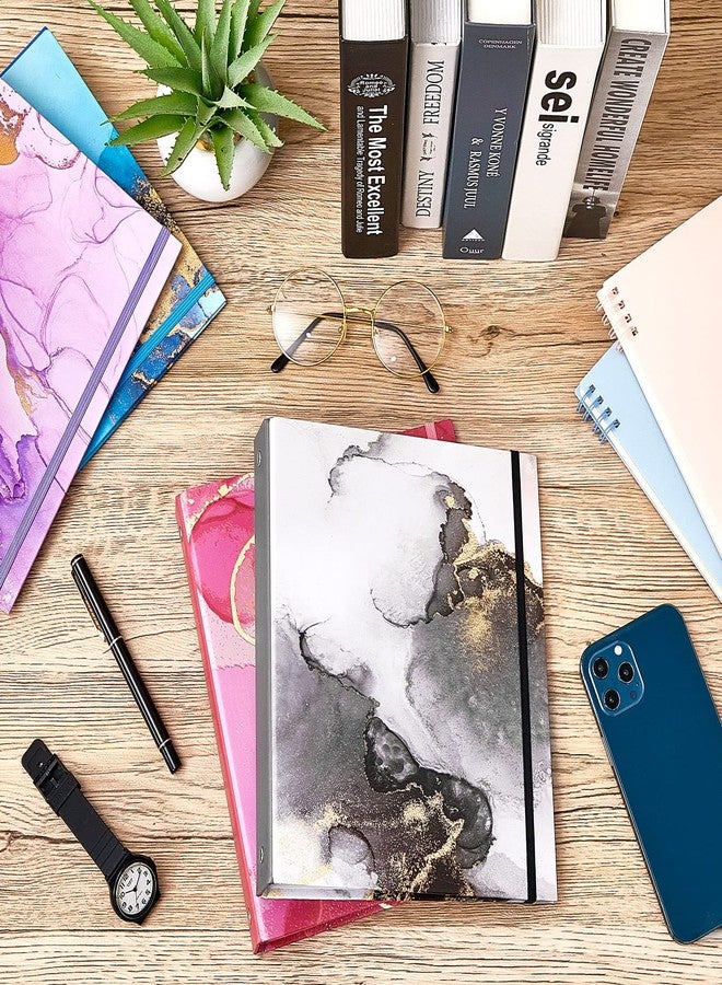 Lewtemi 4 Pack Mini Binders 5.5 x 8.5 Three Ring, 1 Inch Marble Binder, Flower Ocean Decorative Hardcover with Elastic Cord for School, Office Use, Recipe, Photo Album Pages(Marble) - Image 4