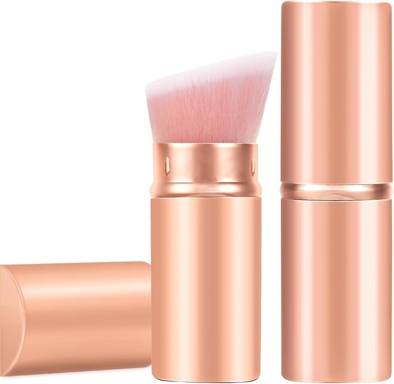 Falliny Retractable Foundation Makeup Brushes Travel Angled Kabuki Powder Brush Liquid Foundation Sunscreen Brush with Cover for Blending Liquid Blush BronzerCream or Flawless Powder Cosmetics