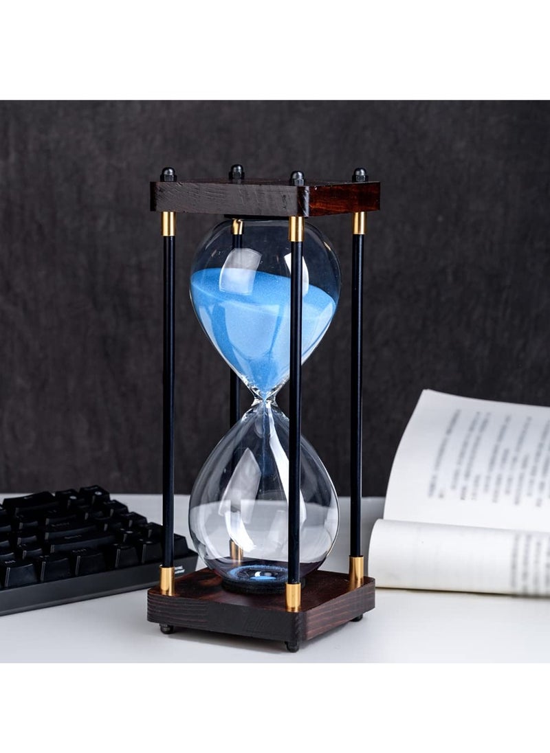 Generic Hourglass Timer, 60 Minutes Sand Timer Vintage Wooden Men's Ladies Quiet Clock for Home Office Kitchen Wedding Decor Ornaments Blue  - Image 1